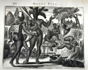 4 pages avec gravures (pages with engravings) de "De Nieuwe en Onbekende Weereld of Beschryving van America en 't Zuid-Land": cannibalisme, singe à ...