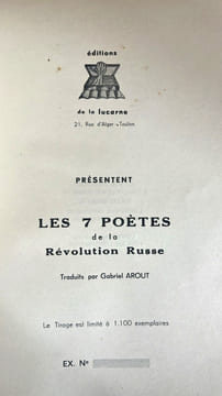 Sept poètes de la Révolution russe. Gabriel Arout, A. Blok, S. Essenine, A. Biély, V. Maïakowsky, W. Kamensky, B. Pasternak et I. Ehrenbourg