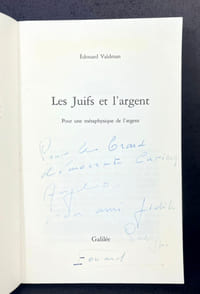 Les juifs et l'argent. Pour une métaphysique de l'argent [signé]