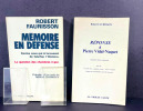 R&eacute;ponse &agrave; Pierre Vidal-Nacquet, M&eacute;moire en d&eacute;fense (Lot de 2 livres). Robert Faurisson
