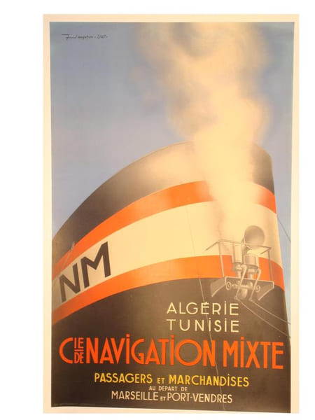 ALGERIE  TUNISIE
CIE DE NAVIGATION MIXTE
PASSAGERS ET MARCHANDISES AU DEPART DE MARSEILLE ET PORT-VENDRES. SAUGERON
