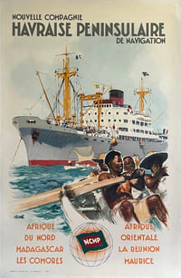NOUVELLE COMPAGNIE HAVRAISE PENINSULAIRE DE NAVIGATION
AFRIQUE DU NORD, MADAGASCAR, LES COMORES, AFRIQUE ORIENTALE, 
LA REUNION, MAURICE
