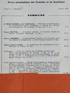 REVUE GEOGRAPHIQUE DES PYRENEES ET DU SUD-OUEST - Tome 41 Fascicule 1 - Janvier 1970