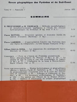 REVUE GEOGRAPHIQUE DES PYRENEES ET DU SUD-OUEST - Tome 41 Fascicule 1 - Janvier 1970. Collectif
