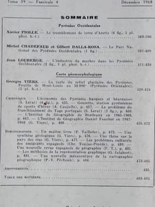 REVUE GEOGRAPHIQUE DES PYRENEES ET DU SUD-OUEST - Tome 39 Fascicule 4 - Décembre 1968