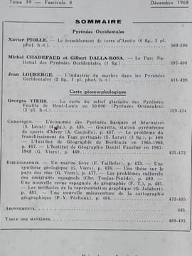 REVUE GEOGRAPHIQUE DES PYRENEES ET DU SUD-OUEST - Tome 39 Fascicule 4 - Décembre 1968. Collectif