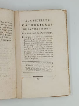 ENSEMBLE DE PAMPHLETS CONTRE-REVOLUTIONNAIRES - Réplique à mm les curés du Diocèse dAuch à Leyde 1789 32 pages - Aux fidelles catholiques de la ville ...