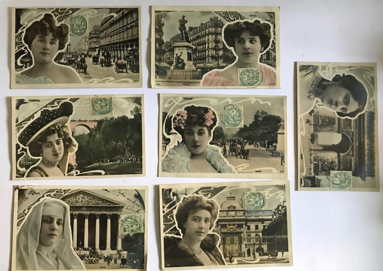 Vues de Paris, avec photographies d'artistes par Reutlinger inscrites dans un encadrement "art nouveau".. CARTES POSTALES “ART NOUVEAU“ - REUTLINGER, ...