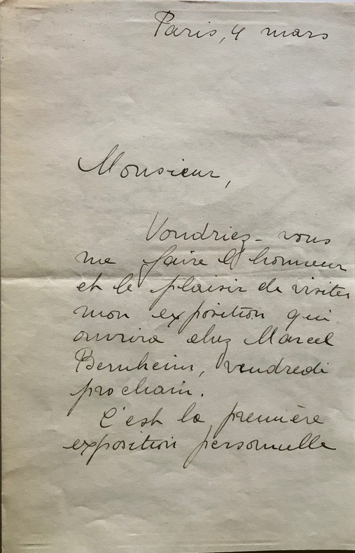  Lettre autographe signée au critique d’art Pierre Imbourg, de Paris, le 4 mars (vers 1969). 2 pages in-8°.  DELAUNAY Sonia ( née Sophia Illinitchna ...