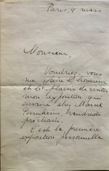  Lettre autographe sign&eacute;e au critique d’art Pierre Imbourg, de Paris, le 4 mars (vers 1969). 2 pages in-8&deg;.  DELAUNAY Sonia ( n&eacute;e Sophia Illinitchna ...