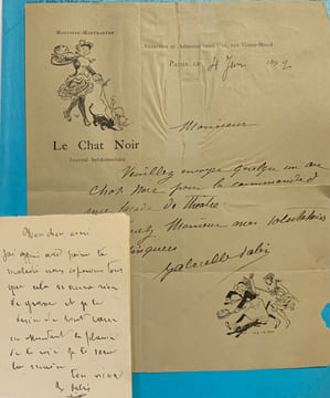 Lettre autographe signée à l'entête du Journal “ Le Char Noir“.. (CHAT NOIR) - SALIS Gabrielle née Thiennet,épouse de Rodolphe Salis( propriétaire du ...