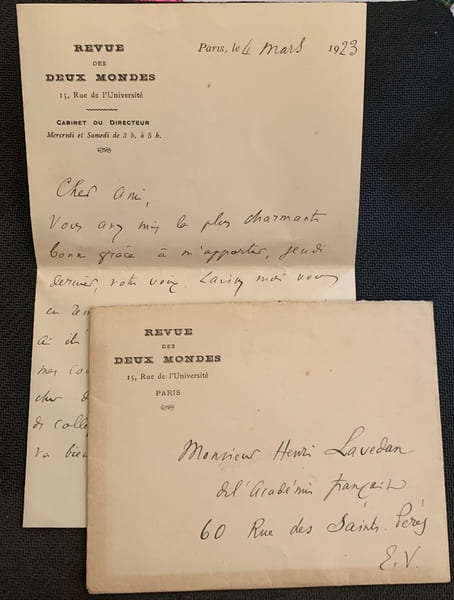 Lettre autographe sign&eacute;e, &agrave; Henri Lavedan de Paris, le 4 mars 1923, &agrave; l'ent&ecirc;te de la Revue des deux mondes.. DOUMIC Ren&eacute; (Paris, 1860 - 1937), ...