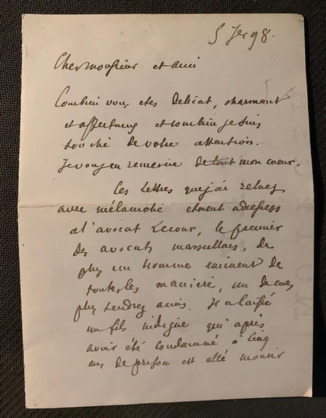 Lettre autographe sign&eacute;e, &agrave; L&eacute;on Lavedan,  sans lieu, du 5 janvier (18) 98.. OLLIVIER Emile ( Marseille 1825 - St Gervais les Bains 1913), Homme ...