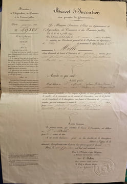 Brevet d'Invention pour quinze années pour un produit alimentaire de la Grutelline Mille au Cacao Caraque.. Brevet d'invention - MILLE Guillaume, ...
