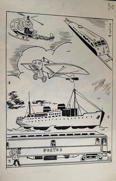 Histoire de la Poste et de la Philatélie. Tapuscrit et dessins originaux.. ISELIN Henri (Paris 1898 - Le Perreux-sur-Marne 1998), illustrateur, ...