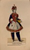 Album in-12 oblong renfermant des figurines très colorées du début XIXe..  COSTUMES de CANTINIÈRES de L'EMPIRE et PERSONNAGES de la COMEDIA DEL' ARTE