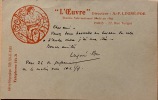 Carte postale autographe.. LUGNE-POE, pseudonyme de Aur&eacute;lien Fran&ccedil;ois Marie Lugn&eacute; ( Paris 1869- Villeneuve les Avignon 1940); acteur, metteur en ...