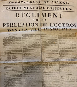 Département de l'Indre. Octroi municipal d'Issoudun. Régelement pour la perception de l'octroi dans la vile d'Issoudun.