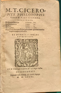 Ciceronis Philosophicorum pars secunda, continens, De natura deorum libros III. De divinatione Libr. II. De fato Libr. I. De legibus Libr. III. ...