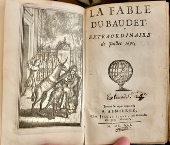 La Pierre de touche politique, juillet 1691. Nostradamus, ou les Oracles, XXIV. dialogue. Suivi de : La Fable du baudet, extraordinaire de juillet 1691; Suivi de : La Pierre de touche politique, Aoust 1691. L'anneau de Gige's XXV. dialogue. Suivi de : La Pierre de touche politique, Septembre 1691.L'avortement. XXVI. dialogue. Suivi de : La Pierre de touche politique, Octobre1691. Le Jean de retour. XXVII. dialogue. Suivi de : La Pierre de touche politique, Novembre 1691. Le Prothée XXVIII. dialogue.