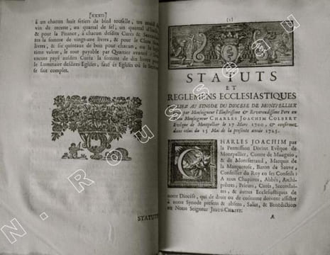 Statuts et ordonnances synodales du diocèse de Montpellier imprimées par ordre de Monseigneur Charles Joachim Colbert, évêque de Montpellier .. ...