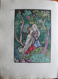 Les Amours de Frêne & Galeran. Racontées d'après Jean Renart, trouvère du XIIe siècle,par le poète André Mary et ornées de XXXVII images gravées sur bois et coloriées par le peintre Louis  BOUQUET.