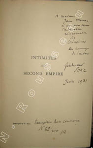 Intimités du Second Empire. La Cour et la Ville. D'après des documents contemporains avec quarante-cinq planches hors texte.