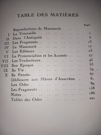 Anacréon.
Traduction et étude par Frédéric Mathews.
Phototypie du manuscrit et de la reproduction de Spaletti.
Les Presses Universitaires. Paris. 1927.
