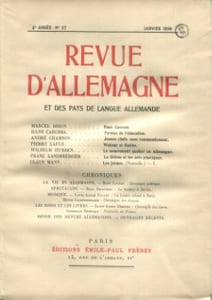 Revue d'Allemagne et des pays de langue allemande - n° 27 janvier 1930