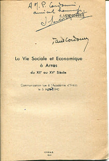 La vie sociale et économique à Arras du XIIe au XVe siècle. Lestocquoy, Jean