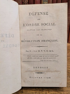 Défense de l'ordre social contre les principes de la Révolution Française. DUVOISIN Jean-Baptiste (Abbé)