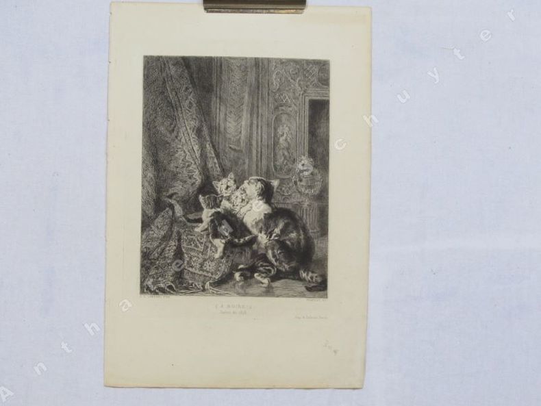 A BOIRE ! (Les petits chats et leur mère). GILBERT, graveur d'après le tableau de L.E. LAMBERT, salon de 1873