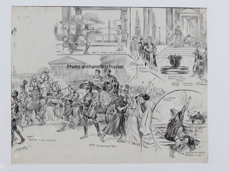 NÉRON  (NERO) différentes scènes, various sketches Dessin . D. MACPHERSON 1906, (Stephen Philips, Sir Herbert Beerbohm Tree, Shakespeare)