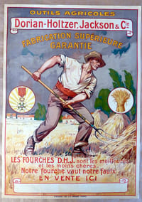 Affiche en chromolithographie pour la fabrique d'Outils Agricoles: Dorian-Holtzer-Jackson et Cie.