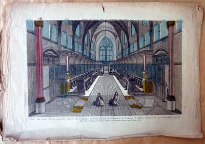 Vue du Coeur de la Superbe église de L'Abbaye de Port Royal des Champs à 5 lieues de Paris, détruite le 29 novembre 1709.