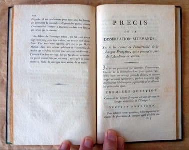 Lettres de Mirabeau à Chamfort, imprimées sur les originaux écrits de la main de Mirabeau et suivies d'une traduction De La Dissertation Allemande "Sur Les Causes de L'Universalité de la Langue Française", qui a partagé le Prix de l'Académie de Berlin; traduction attribuée à Mirabeau et imprimée sur le Manuscrit corrigé de sa main. Edition Originale.