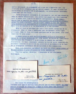 Autographes d'Henri de Kérillis Directeur du "Centre de Propagande des Républicains Nationaux. Pour La Lutte Contre le Socialisme et Le Communisme".
