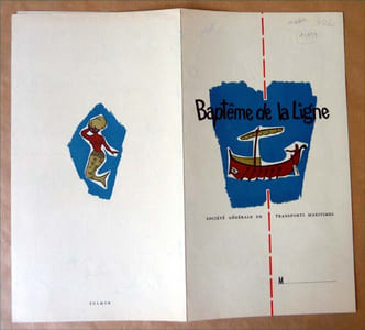 Un menu illustré et un document illustré pour le "passage de la ligne" du paquebot Provence.