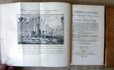 Voyage à Cayenne, dans les deux Amériques et chez les antropophages. Ouvrage orné de gravures; contenant le tableau général des déportés, la vie et les causes de l'exil de l'auteur... sur les îles Séchelles... sur la religion, le commerce et les moeurs des sauvages, des noirs, des créoles et des quakers. Seconde édition augmentée de notions historiques sur les antropophages...