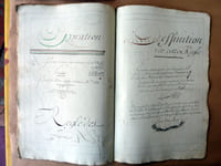 Exercice de Calligraphie du XVIIIème siècle ayant pour thème la comptabilité d'une association en société commerciale. Les exemples sont une entreprise de traffic d'esclave; une autre de commerce de blé; la question des monnaies étrangères...
