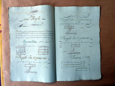 Exercice de Calligraphie du XVIIIème siècle ayant pour thème la comptabilité d'une association de banquiers; les règles de compagnie double; un ...