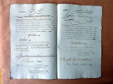 Exercice de Calligraphie du XVIIIème siècle ayant pour thème la comptabilité d'une association de banquiers; les règles de compagnie double; un ...
