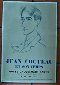 Picasso. Une affiche représentant Jean Cocteau en 1916; éditée à l'occasion de l'exposition "Jean Cocteau et son temps" au Musée Jacquemart-André, Mars-Mai 1965.