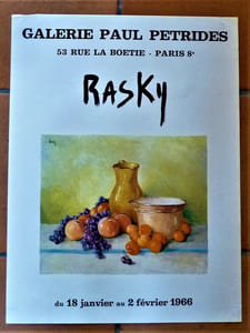 Rasky. Une affiche éditée à l'occasion de l'exposition à la Galerie Paul Pétridès du 18 janvier au 2 février 1966.