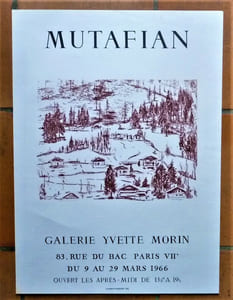 Mutafian. Affiche éditée à l'occasion de l'exposition à la Galerie Yvette Morin du 9 au 29 mars 1966.