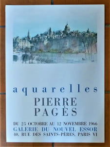 Pierre Pagès, "Aquarelles". Affiche éditée à l'occasion de l'exposition à la Galerie Du Nouvel Essor du 25 octobre au 12 novembre 1966.