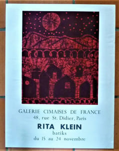 Rita Klein. Affiche éditée à l'occasion de l'exposition "batiks" à la Galerie Cimaises de France du 15 au 24 novembre (sans date; 1965?).
