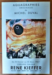 Michel Duval. Affiche éditée à l'occasion de l'exposition "Aquagraphies originales de Michel Duval", à la Galerie René Kieffer du 10 février au 10 mars 1967.