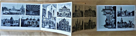 Un carnet présentant différents pavillons de pays du monde entier à l'Exposition Universelle de 1889 qui vit l'inauguration de La Tour Eiffel.. ...
