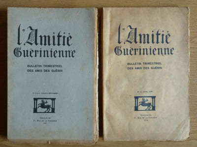 L'Amitié Guérinienne. Bulletin des amis des Guérin. Ensemble de 88 numéros de format in 8° nombreuses gravures sur bois placées en frontispice.   Du N°1 de janvier-mars 1933 (premier numéro paru), au N° 3-4 de juillet-décembre 1966.